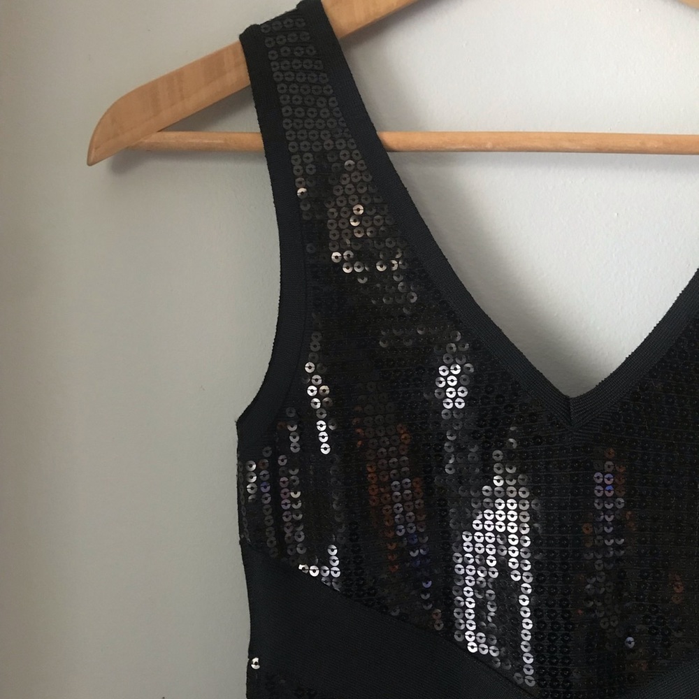 Bebe • Black Sequin Bandage Bodycon Mini Dress - Picture 6 of 8